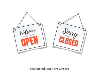 Open and close signboards. Vector sign isolated on white