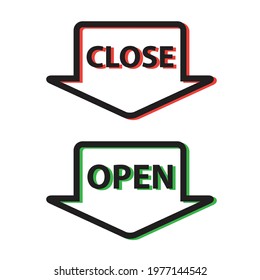 open and close text symbol, design vector graphic