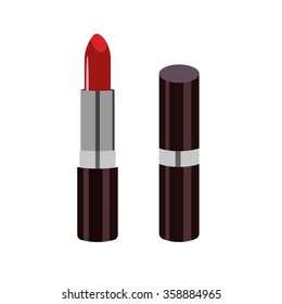 Open and close views of  red pomade lipstick 