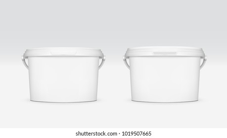 Open And Close White Plastic Bucket Jar For Branding. EPS10 Vector