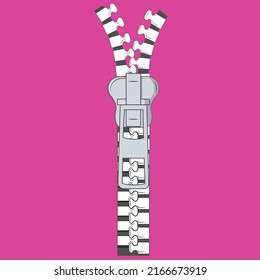 Open close zip. Realistic zipper fastener reveal vector. zip locker isolated on pink background. Graphic illustration.