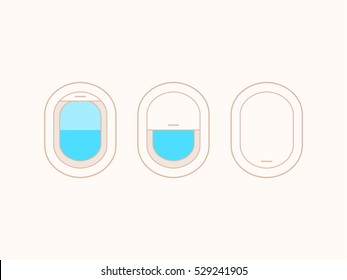 Open and closed airplane window icons set