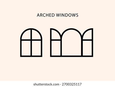 open and closed Arched window, vector illustration icon