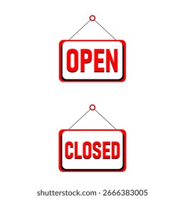 Open and Closed Badge in Red Isolated on White Background – Vector Design