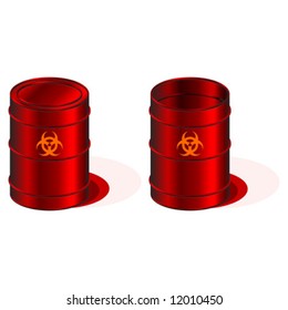 Open and closed barrels with biohazard symbol