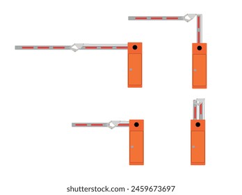 Una barrera abierta y cerrada con una pluma retráctil. Control de entrada del vehículo. Ilustración vectorial.