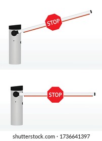 Open and closed barrier with stop sign. vector illustration