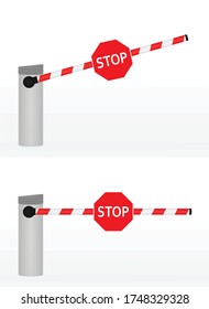 Open and closed barrier with stop sign. vector illustration