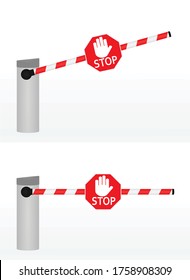 Open and closed barrier with stop sign. vector illustration