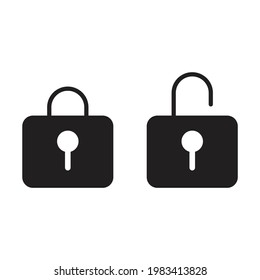 open and closed black lock icon vector illustration on white background
