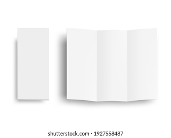 Open And Closed Blank Trifold Paper Booklet With Shadow. EPS10 Vector