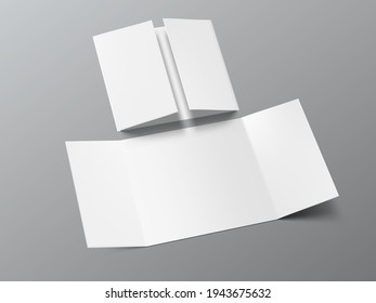 Open And Closed Blank Trifold Paper Booklet With Shadow. EPS10 Vector