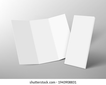 Open And Closed Blank Trifold Paper Booklet With Shadow. EPS10 Vector