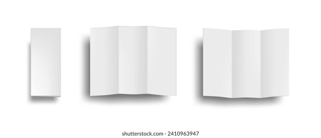 Open And Closed Blank Trifold Paper Booklet With Shadow. EPS10 Vector