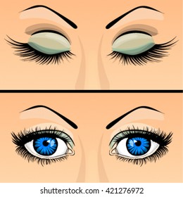 Open and closed blue eyes