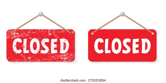 Open and closed board signs The sign is openly close, green and red label Vector hanging tags icons Come In, We're or We are Open Sorry we're closed signboard office or store market old door icons 