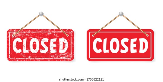 Open and closed board signs The sign is openly close, green and red label Vector hanging tags icons Come In, We're or We are Open Sorry we're closed signboard office or store market old door icons 