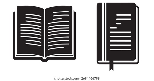 Offenes und geschlossenes Buch mit Lesezeichen-Symbolsatz