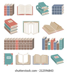 Open And Closed Book Decorative Icons Color Set Isolated Vector Illustration.