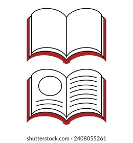 Open and closed book with red cover on white background. Vector illustration. Education design element for daily needs