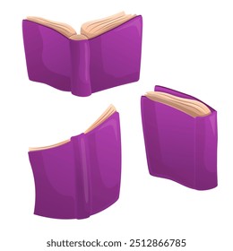 Open and closed books on white background. Vector illustration set.