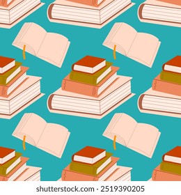Open and closed books seamless pattern. Education background for printing in typography
