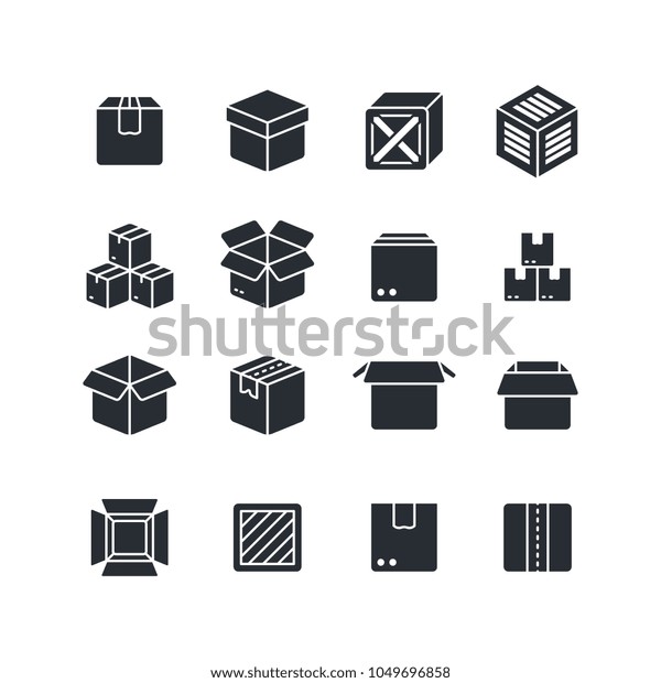 Open Closed Box Black Silhouette Icons Stock Vector Royalty Free