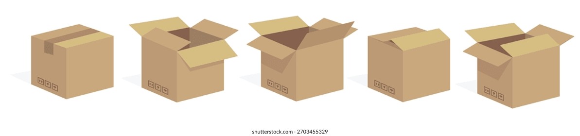 open and closed box carton shipping packaging with fragile