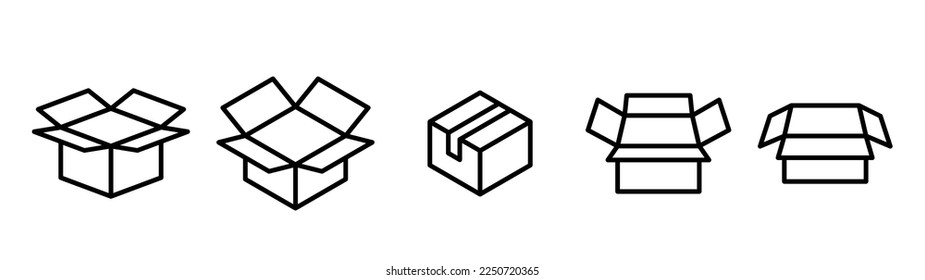Open and closed box outline icons. Delivery packaging and shipping concept.