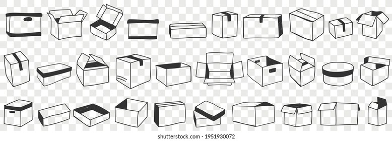 Open and closed boxes doodle set