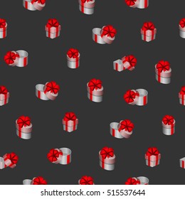 Open and closed boxes for gifts. Seamless pattern. Vector illustration.