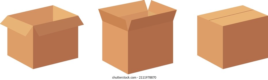 Open and closed boxes. vector set. Set of cardboard box mockups. Vector carton packaging box images.