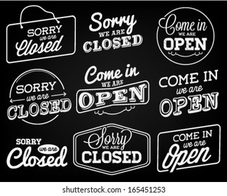 Open and Closed Business Labels and Badges in Vintage Style