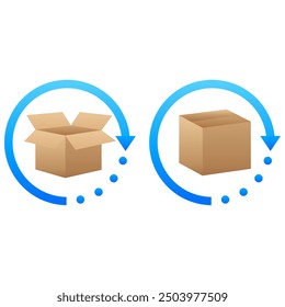 Plantilla de caja de cartón abierta y cerrada. entrega durante todo el día. Ilustración vectorial