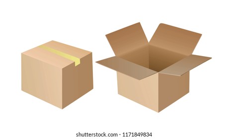 Open and closed cardboard box. vector illustration