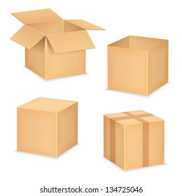 Open and closed cardboard boxes on white background, vector eps10 illustration