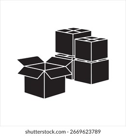 Open and closed cardboard boxes stacked on a white background packaging delivery