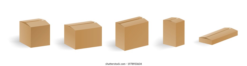 Open and closed cardboard boxes vector set. Vector illustration.