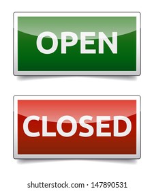 OPEN - CLOSED color board with shadow on white background.