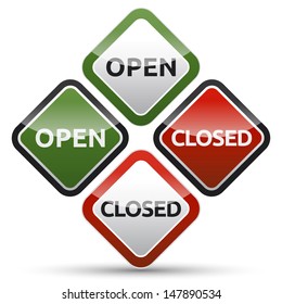 OPEN - CLOSED color board with shadow on white background.