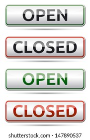 OPEN - CLOSED color board with shadow on white background.