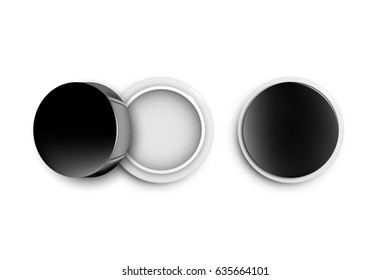 Open and closed cream jar package, top view, realistic vector illustration