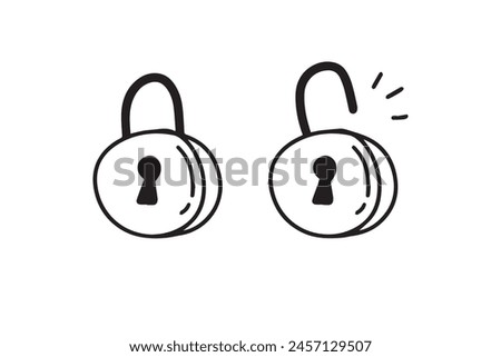 Open closed doodle lock. Hand drawn sketch style. the concept of lock and unlock. Two options. Vector illustration