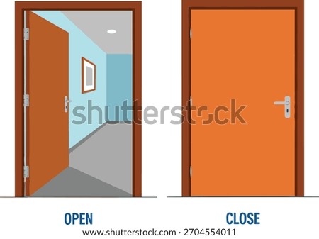 Open and Closed Door Concept for Educational, Instructional, Interior Design, Real Estate, Safety Awareness, Entryway, and Home Learning Vector Illustration