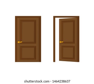 open and closed door in flat style, vector