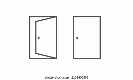 Open and Closed Door Icon Set. Vector isolated linear set of door illustrations