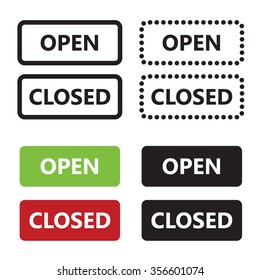 Open Closed door label with date and time vector sign