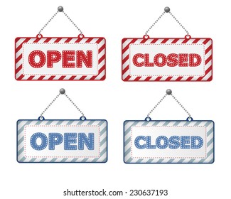 Open and Closed Door Label Sign Vector Illustration