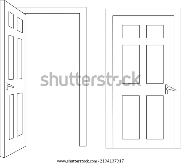 Open Closed Door Line Art Stock Vector (Royalty Free) 2194137917 ...