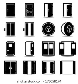 Open and closed doors icons set isolated vector illustration